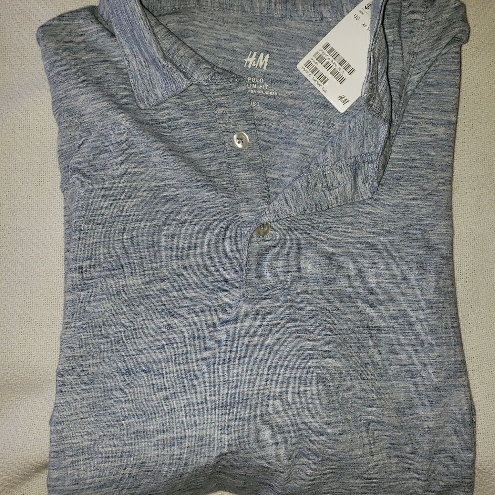 H&M Men's Slim Fit Blue Polo Size Large